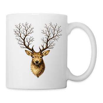 Hirschkopf mit Baumgeweih – Mystischer Waldgeist - Tasse - Weiß - Rechts