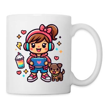 Aesthetic Gamer Girl with a surf tablet and a Pup - Mug - white - Right