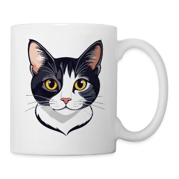 Katzenkopf Kontrastporträt Gelbe Augen Katze Motiv - Tasse - Weiß - Rechts