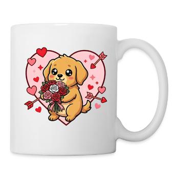 Kawaii Dog with Roses Valentine Heart - Mug - white - Right
