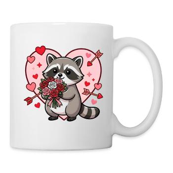 Kawaii Raccoon Valentine Flower Heart - Mug - white - Right
