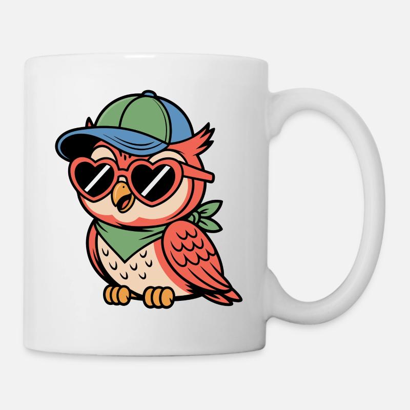 Sonnenbrillen-Eule im Retro-Look - Tasse - Weiß