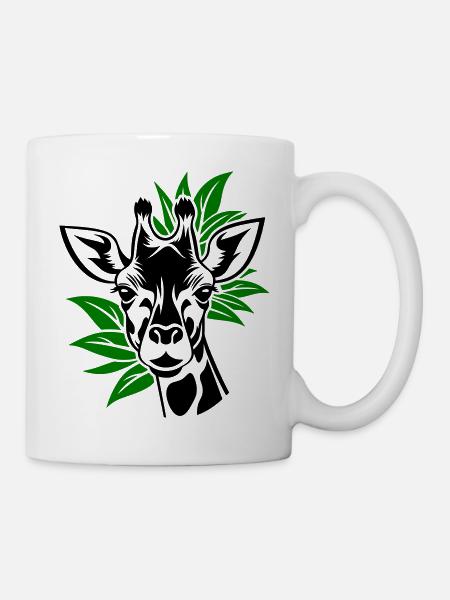 Giraffe with leaves in the background - Mug - white