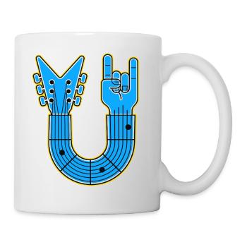 Blaue U-Form Gitarre mit Rock Hand - Tasse - Weiß - Rechts