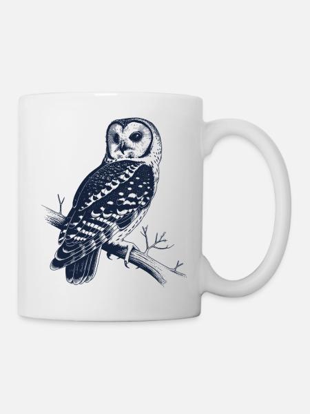 Vintage Owl on Branch | Mystic Forest Motif - Mug - white