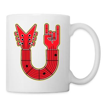 Guitare rouge en forme de U avec des cuivres de doigts dans la main - Mug blanc - blanc - Droite