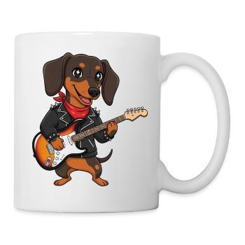RockerDackel mit EGitarre - Tasse - Weiß - Rechts