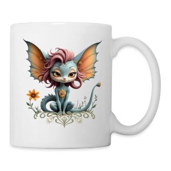 Blauer Drache mit blumigen Flügeln - Tasse - Weiß - Rechts