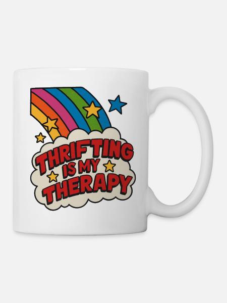 Secondhand-Therapie-Regenbogenaufkleber - Tasse - Weiß