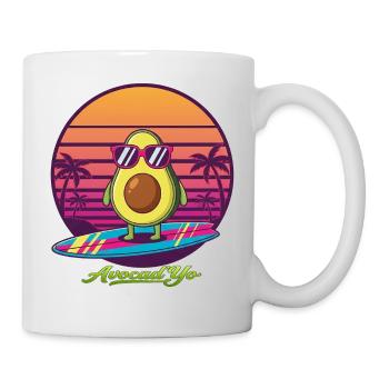 Avocado surf in front of retro sunset - Mug - white - Right