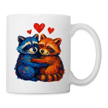 Des ratons laveurs câlins bleus et orange - Mug blanc - blanc - Droite