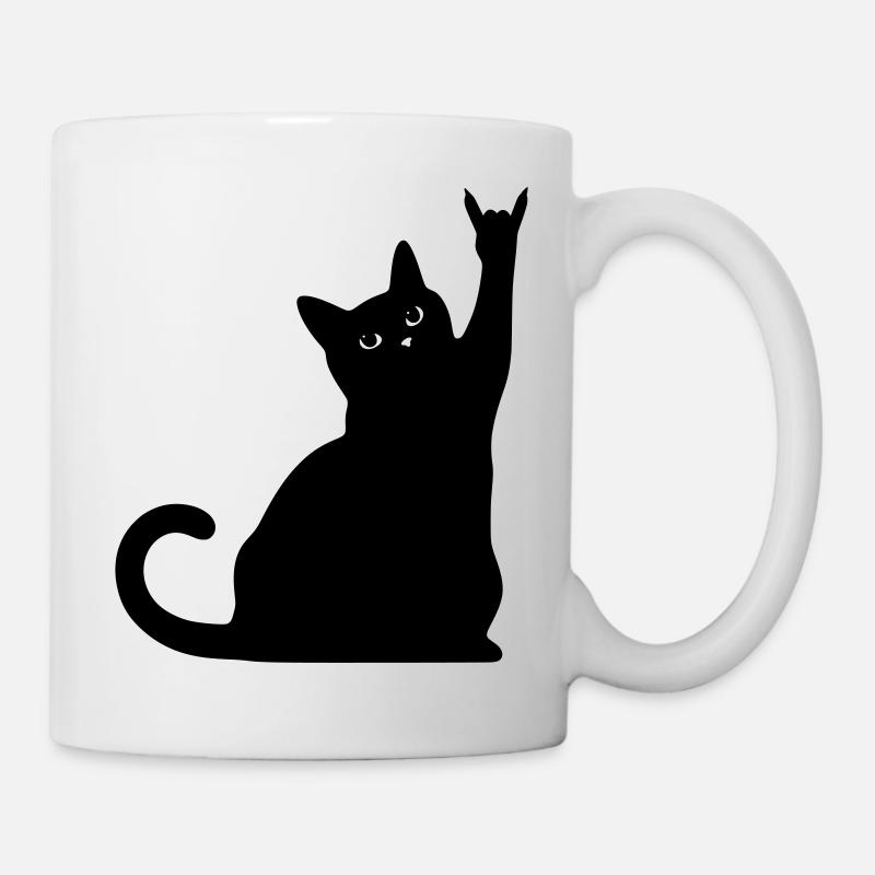 Black Cat – Devil Horns Silhouette - Mug - white