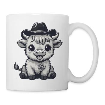Cow with cowboy hat cartoon - Mug - white - Right