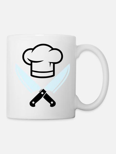 Logo du couteau chapeau de chef - Mug blanc - blanc