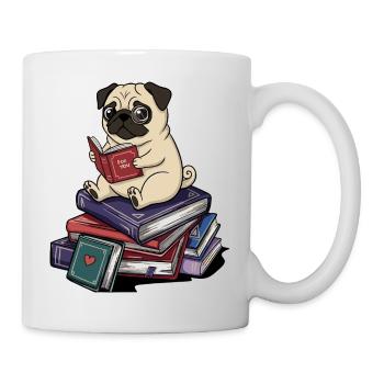 Bücherwurm-Mopshund liest Bücher Kunst - Tasse - Weiß - Rechts