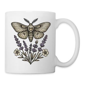 Motte über Lavendelstrauß - Tasse - Weiß - Rechts