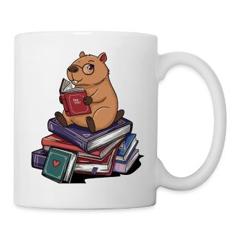 Bücherwurm Kapybara-Nagetier liest Bücher Kunst - Tasse - Weiß - Rechts