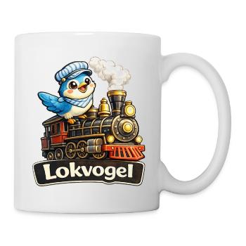 Lokvogel Vogel auf Lokomotive Geschenk Shirt Witz - Tasse - Weiß - Rechts