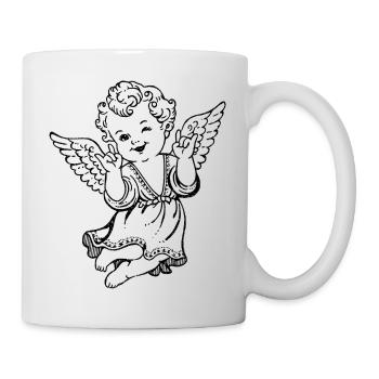 Engel macht Rockzeichen - Vintage Illustration - Tasse - Weiß - Rechts
