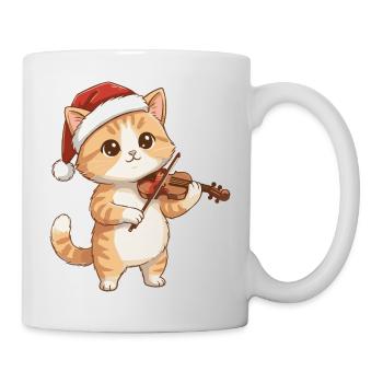 Chaton de Noël jouant du violon - Mug blanc - blanc - Droite