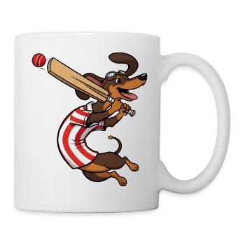 Lustiger Dackel Beim Cricket Spielen - Tasse - Weiß - Rechts
