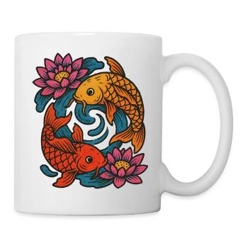 Koi- und Lotus-Runddesign - Tasse - Weiß - Rechts