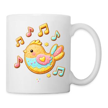 Niedlicher Vogel als dekorierter Keks Illustration - Tasse - Weiß - Rechts