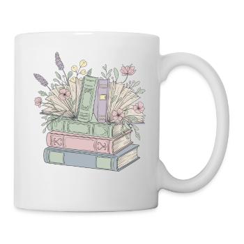 Vintage Stack of Books with Flowers for Book Lovers - Mug - white - Right
