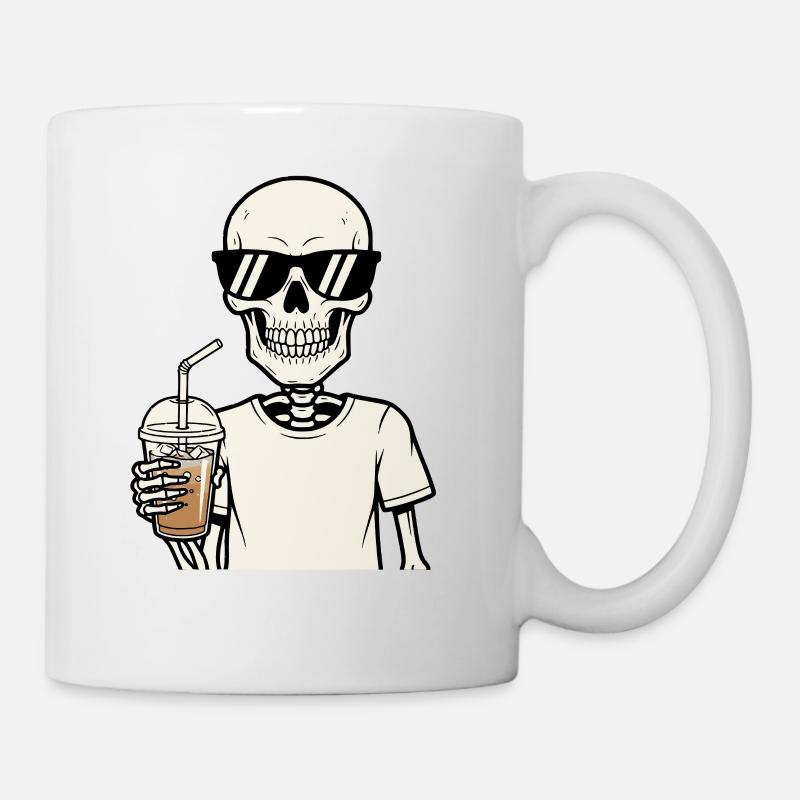 Café glacé Squelette Lunettes de soleil Accro au café - Mug blanc - blanc