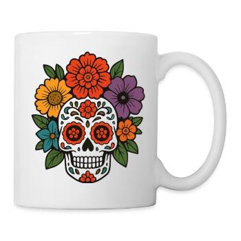 Crâne de sucre fleur dans le style Dia de los Muertos - Mug blanc - blanc - Droite