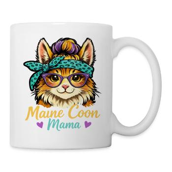 Maine Coon Mama Katzenmotiv mit Brille Aesthetic - Tasse - Weiß - Rechts