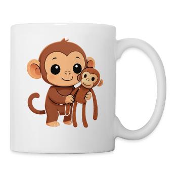 Punch Monkey Cartoon with Cuddly Friend Sticker - Mug - white - Right