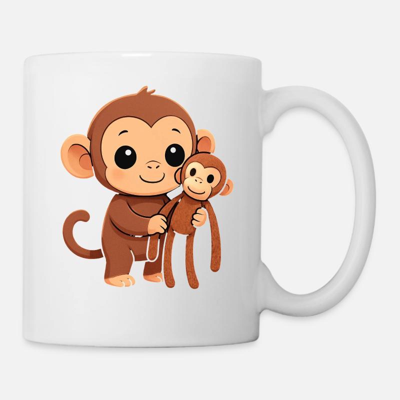 Dessin animé Singe Punch avec autocollant d’ami câlin - Mug blanc - blanc