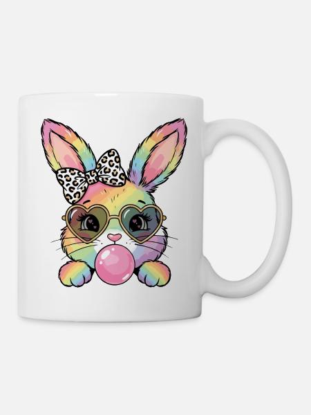 Un joli lapin arc-en-ciel avec des lunettes de soleil - Mug blanc - blanc