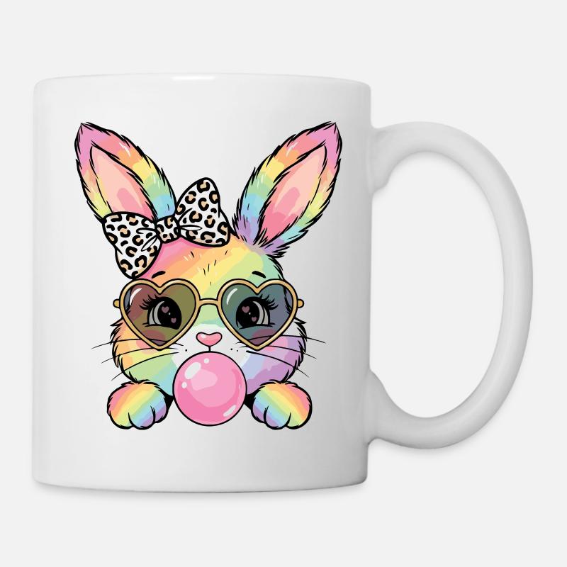 Cute rainbow bunny with sunglasses - Mug - white