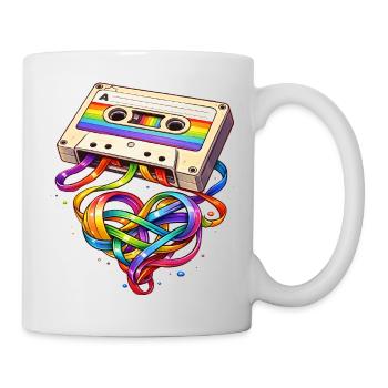 Retro Kassette mit Regenbogen Herzband - Tasse - Weiß - Rechts