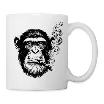 chimp smoking cigar - Mug - white - Right
