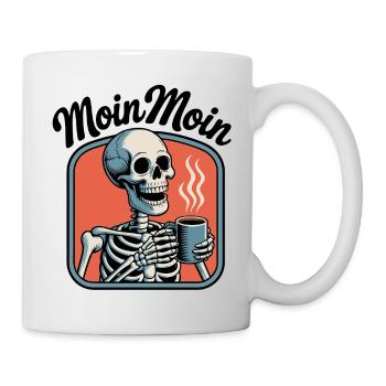 Moin Moin Kaffeetrinkendes Skelett - Tasse - Weiß - Rechts