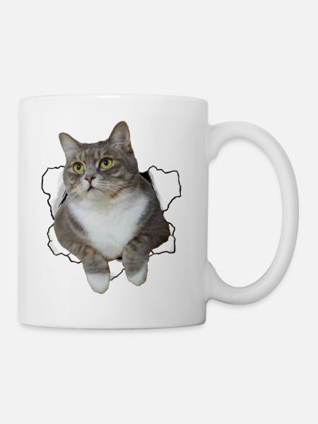 Cute cat peeking out of hole - Funny cat design - Mug - white