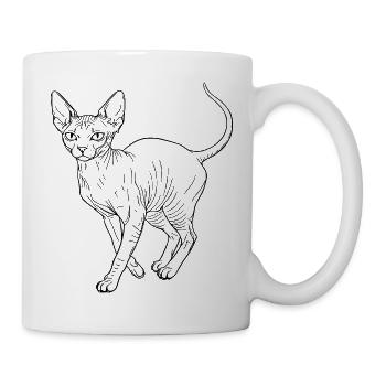 Minimalist Sphynx Cat - Fine Line Art Illustration - Mug - white - Right