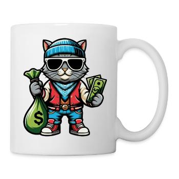 Katze mit Geld und Sonnenbrille - Tasse - Weiß - Rechts