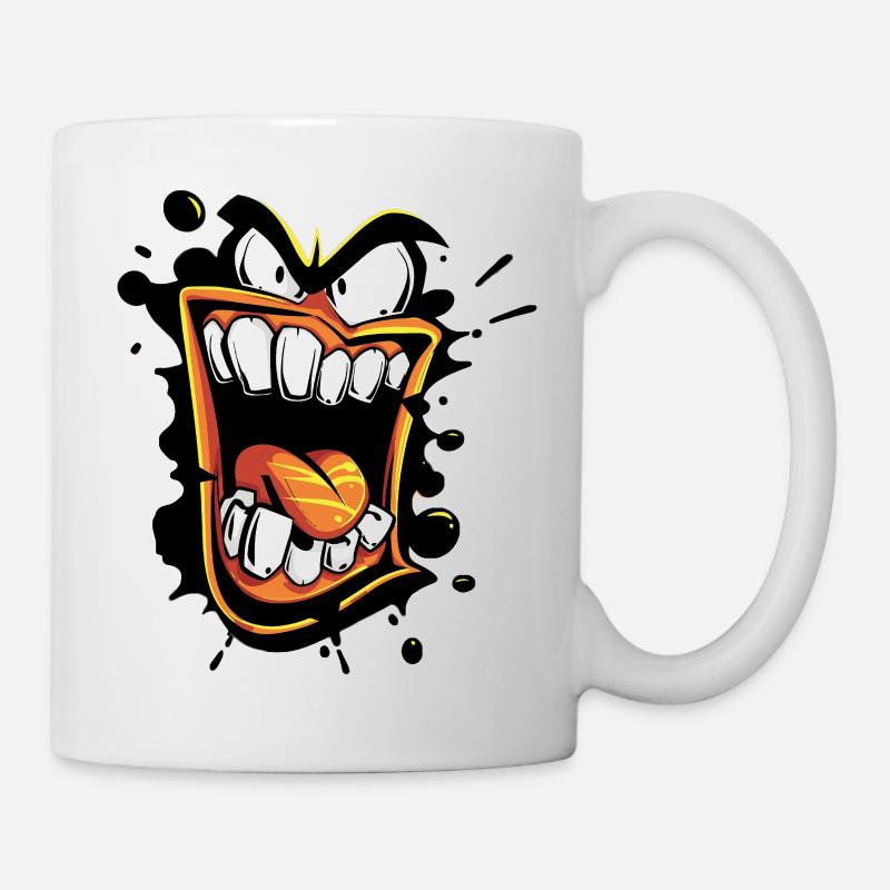 Orange large opened yelling mouth with crazy look - Mug blanc - blanc