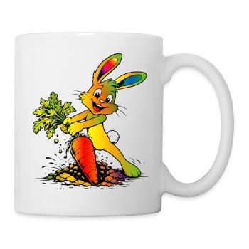 Cartoon Hase mit Karotte Lustiges Osterdesign - Tasse - Weiß - Rechts