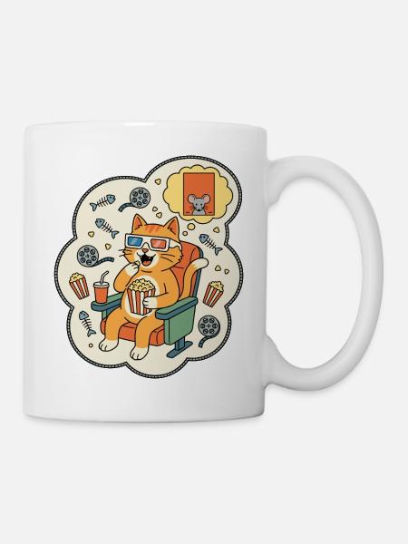 Katzenkino Popcorn Spaß - Tasse - Weiß