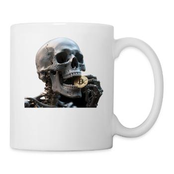 Crâne squelette réaliste avec une pièce Bitcoin - Mug blanc - blanc - Droite