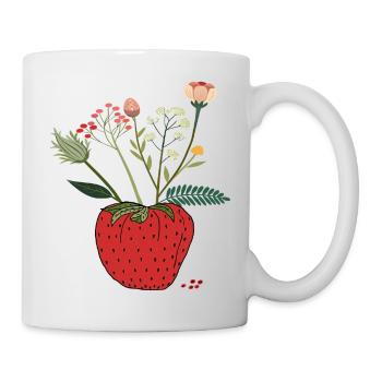 Erdbeere mit Blütenbouquet - Tasse - Weiß - Rechts