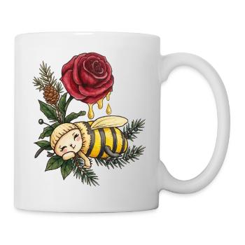 Honigbiene träumt zwischen Rosen - Tasse - Weiß - Rechts