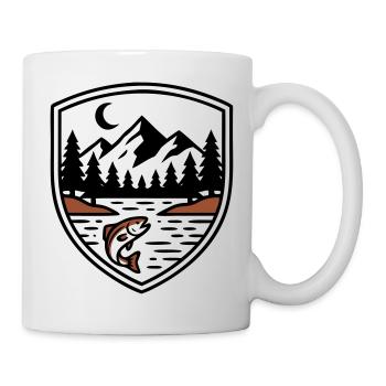 Mountains Forest Fish Shield Logo - Mug - white - Right