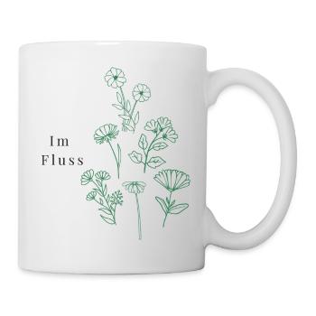 Yoga Spruch im Fluss, Blumen Design - Tasse - Weiß - Rechts