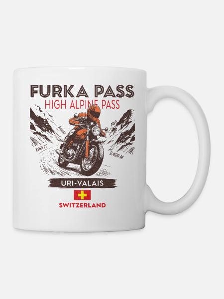 Furka-Pass Schweiz – Motorrad-Gebirgspass - Tasse - Weiß